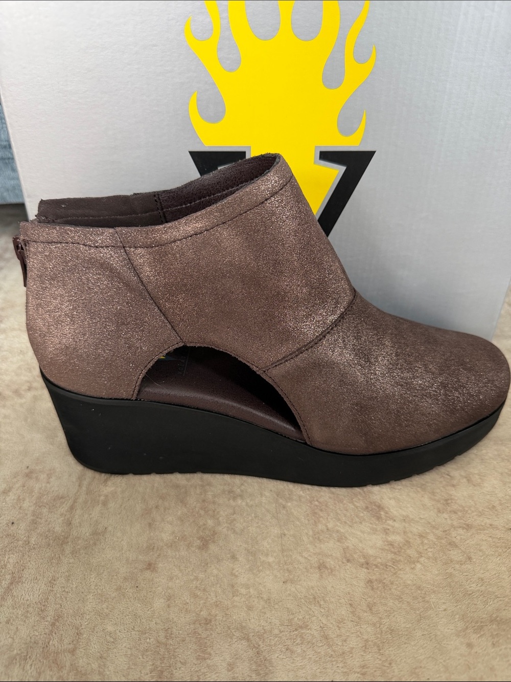 Volatile Bianca Shimmering Taupe Cutout Wedge Bootie